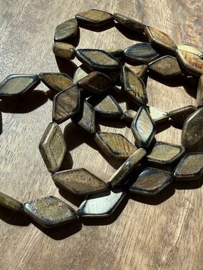 Vintage Natural Carved Horn Diamond Geometric Statement Necklace Earthy Boho